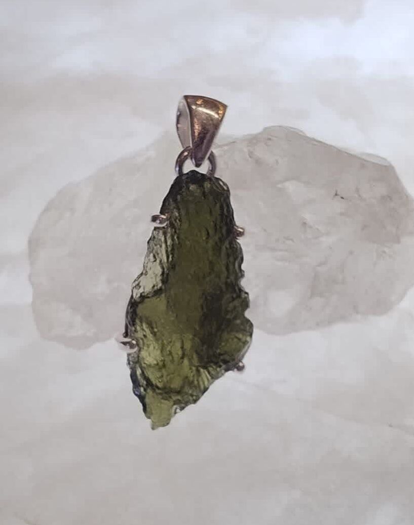 Moldavite Raw Organic Pendant Claw Set