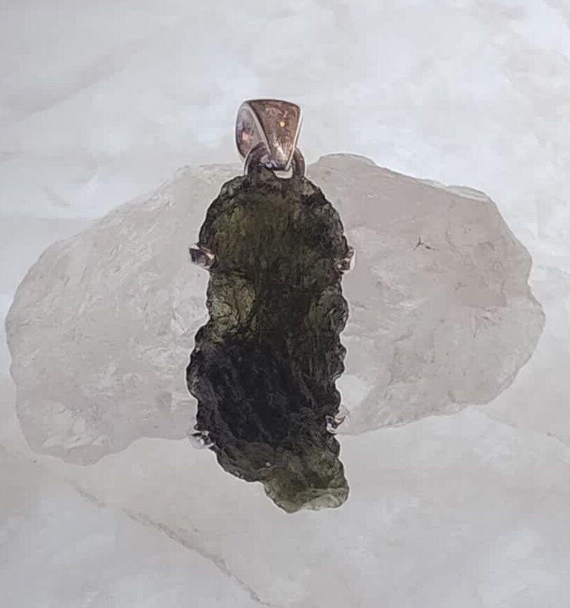 Moldavite Raw Organic Pendant Claw Set