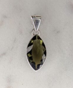 Moldavite Faceted Marquise Bezel Set Pendant