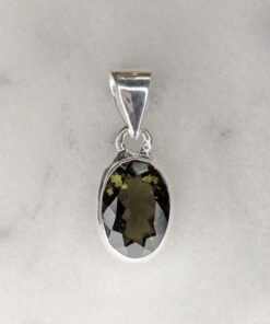 Moldavite Faceted Oval Bezel Set Pendant