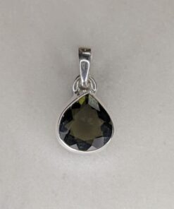 Moldavite Faceted Teardrop Bezel Set Pendant