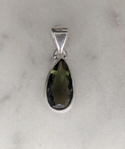 Moldavite Faceted Teardrop Bezel Set Pendant