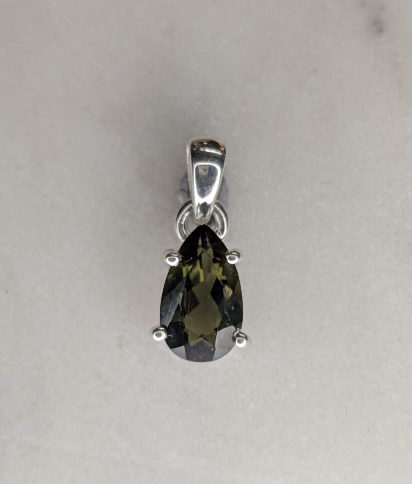 Moldavite Faceted Teardrop Claw Set Pendant