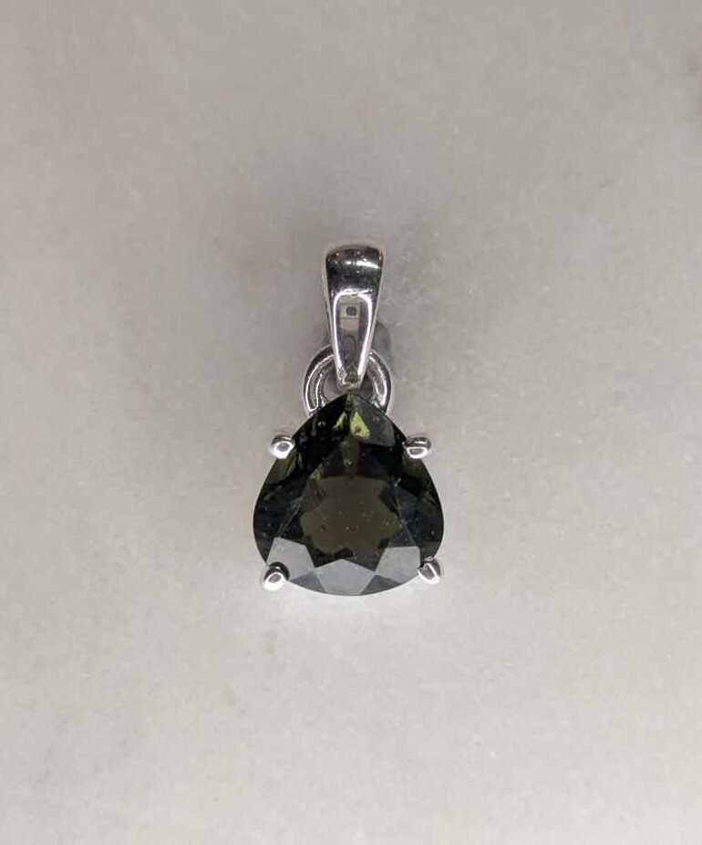 Moldavite Faceted Teardrop Claw Set Pendant