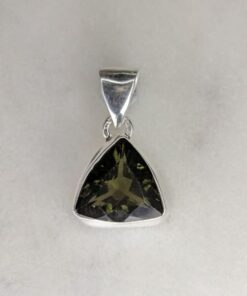 Moldavite Faceted Trillion Bezel Set Pendant