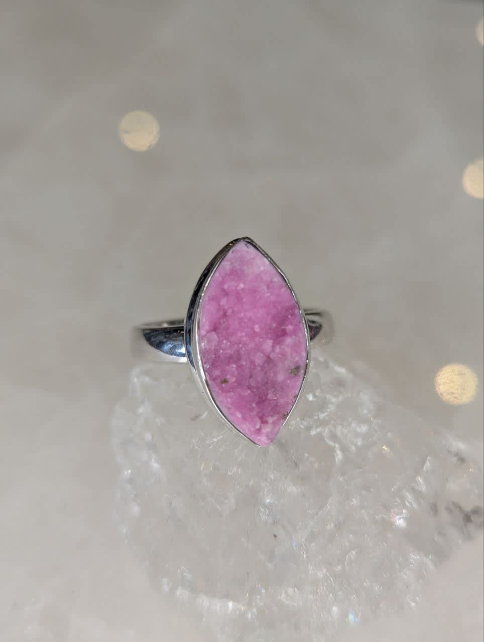 Cobaltian Calcite Druzy Marquise Ring s9