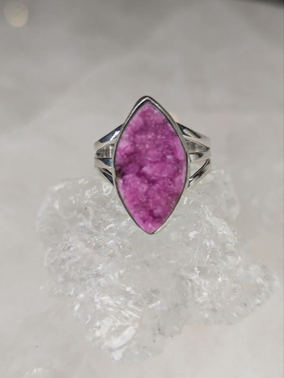 Cobaltian Calcite Druzy Marquise Ring s7.5