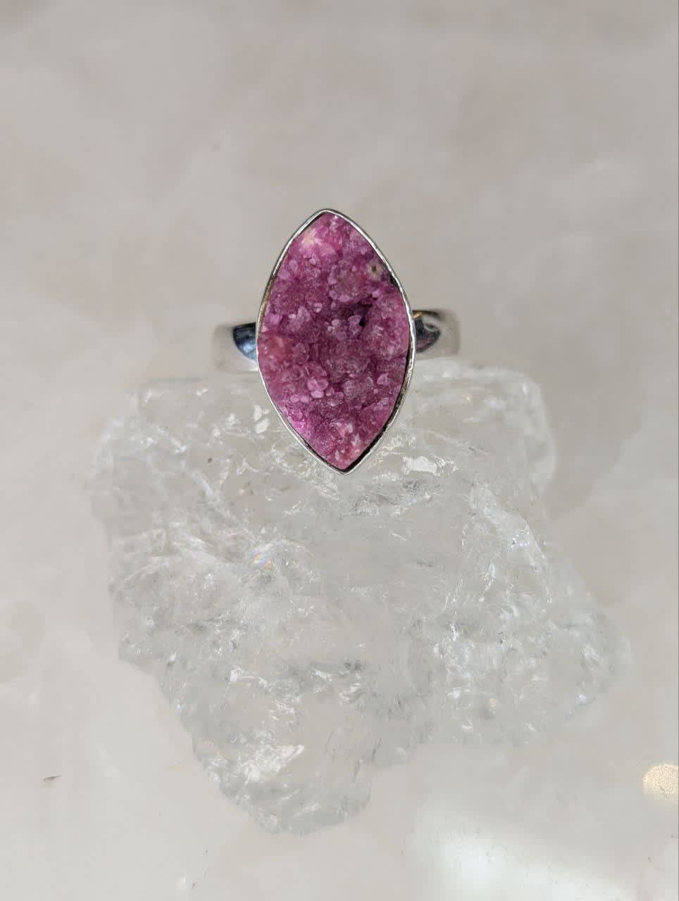 Cobaltian Calcite Druzy Marquise Ring s6