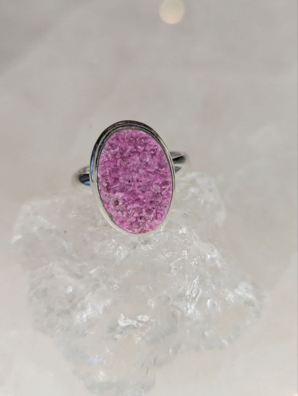 Cobaltian Calcite Druzy Oval Ring s7