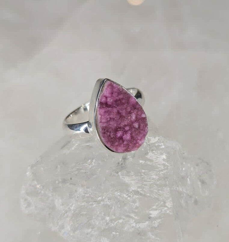 Cobaltian Calcite Druzy Teardrop Ring s6