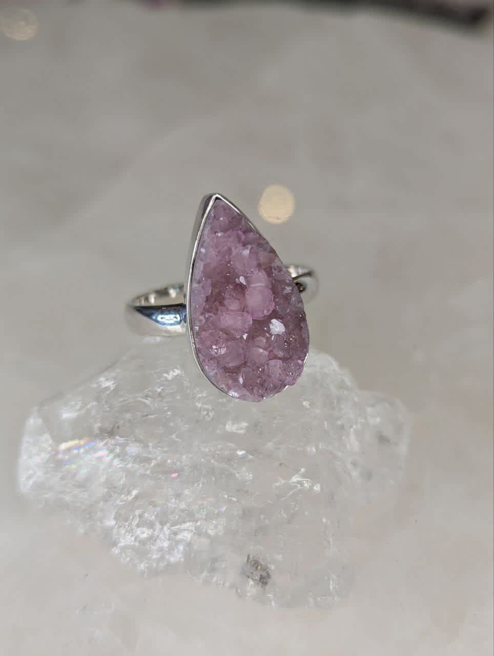 Cobaltian Calcite Druzy Teardrop Ring s10