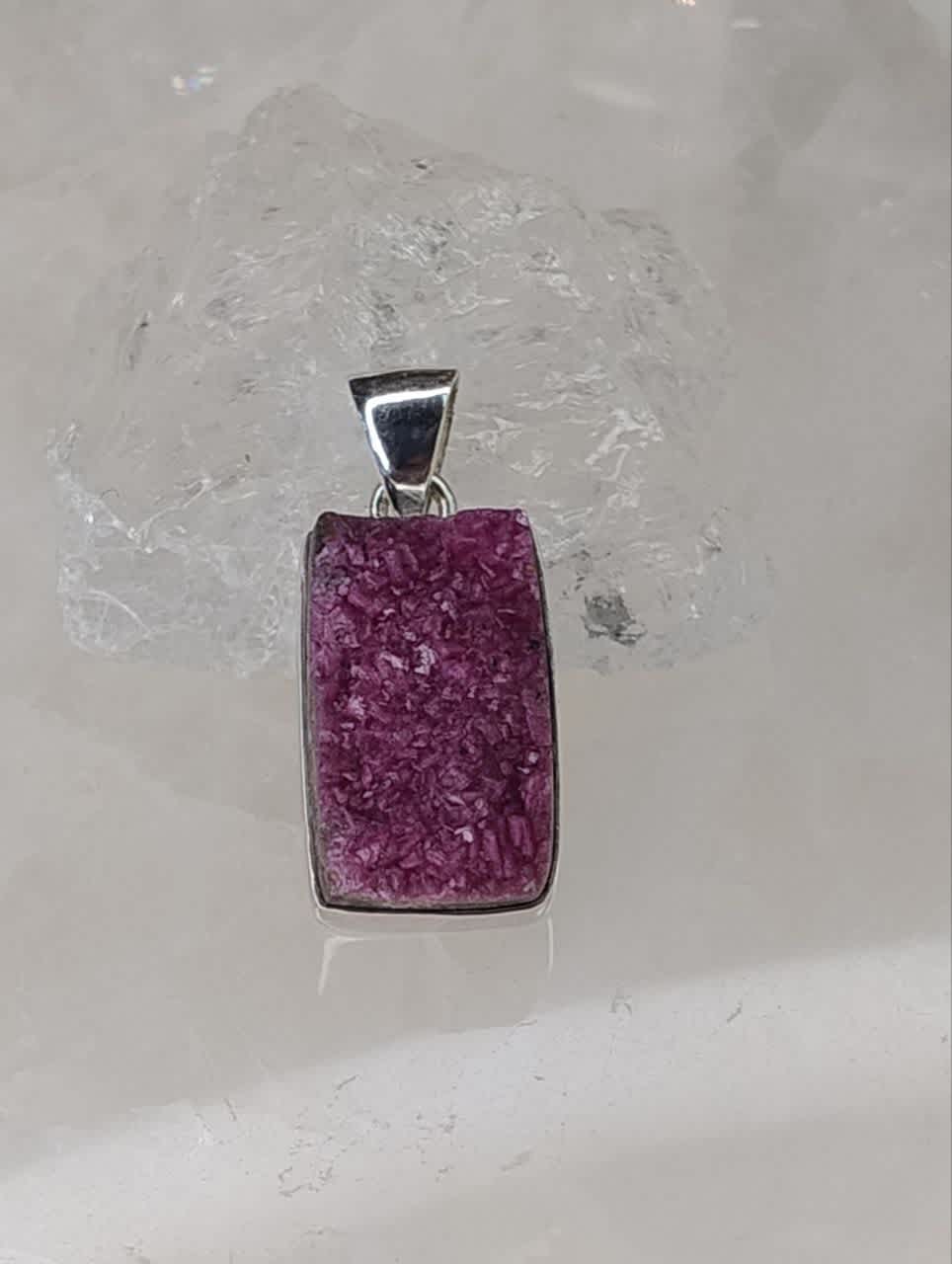 Cobaltian Calcite Druzy Rectangle Pendant