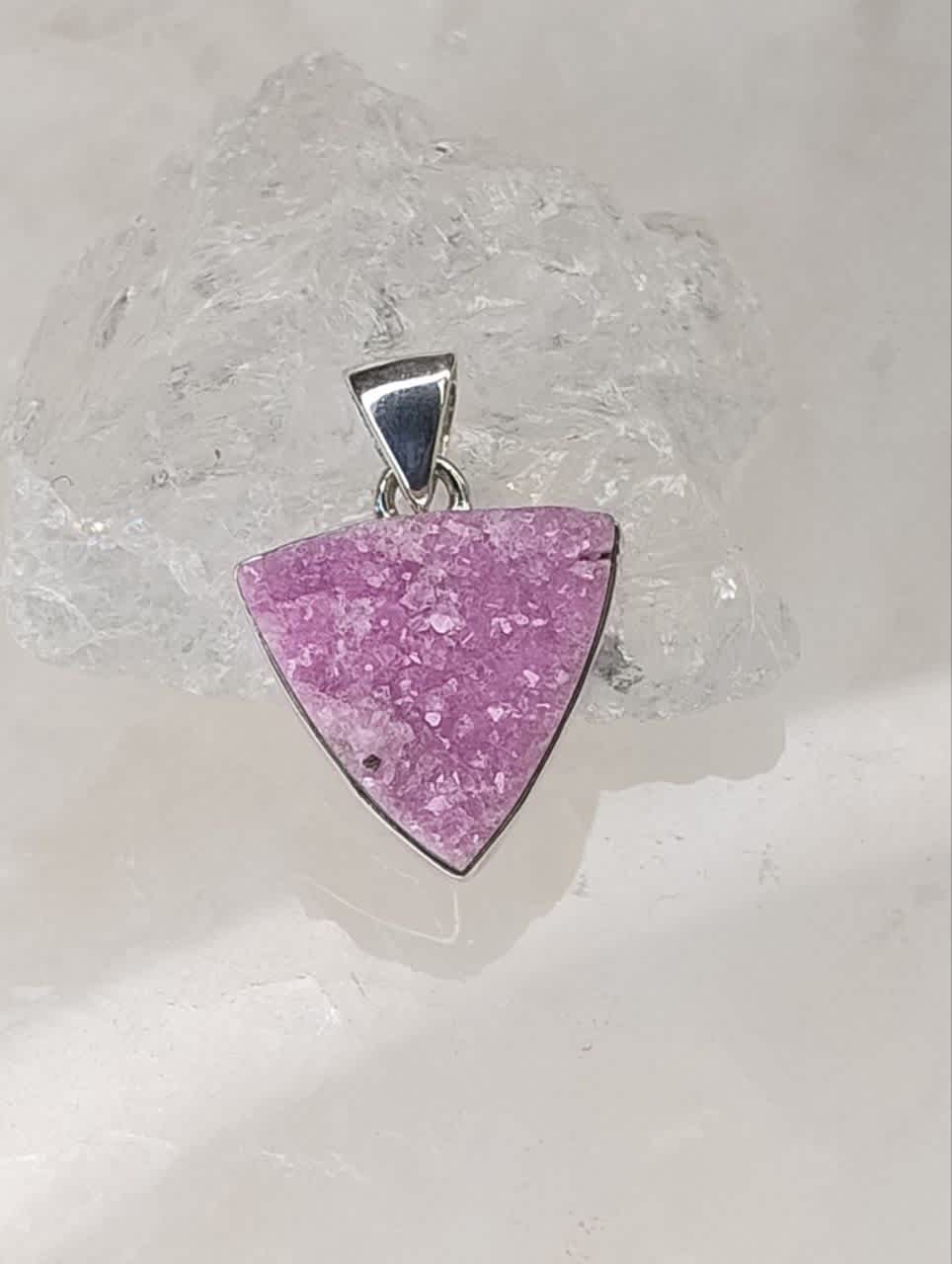 Cobaltian Calcite Druzy Trillion Pendant