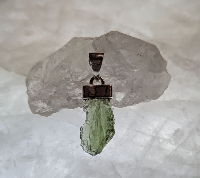Moldavite Raw Organic Pendant with Bale Setting
