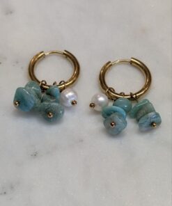 Fashion Jewellery: Amazonite and Pearl Gold Plated Huggies