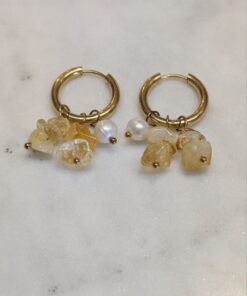 Fashion Jewellery: Citrine and Pearl Gold Plated Huggies