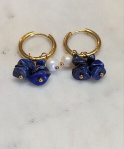 Fashion Jewellery: Lapis Lazuli and Pearl Gold Plated Huggies