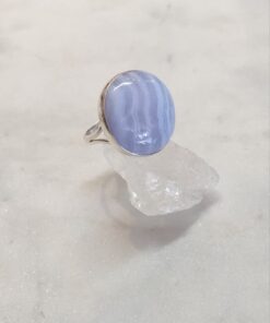 Blue Lace Agate Cabochon Round Ring