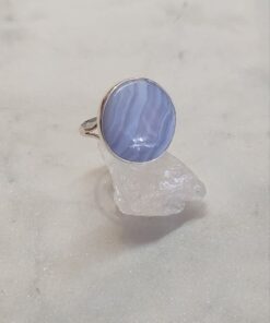 Blue Lace Agate Cabochon Round Ring