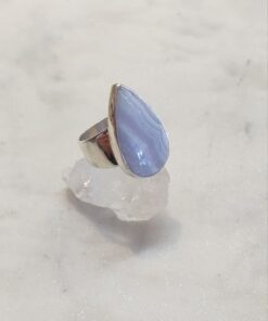 Blue Lace Agate Cabochon Teardrop Ring