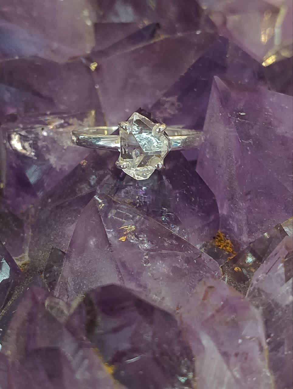 Herkimer Diamond Claw Set Ring - s8