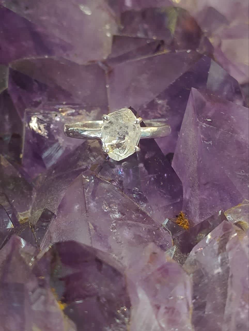Herkimer Diamond Claw Set Ring - s8
