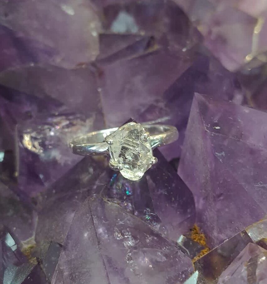 Herkimer Diamond Claw Set Ring - s6.5