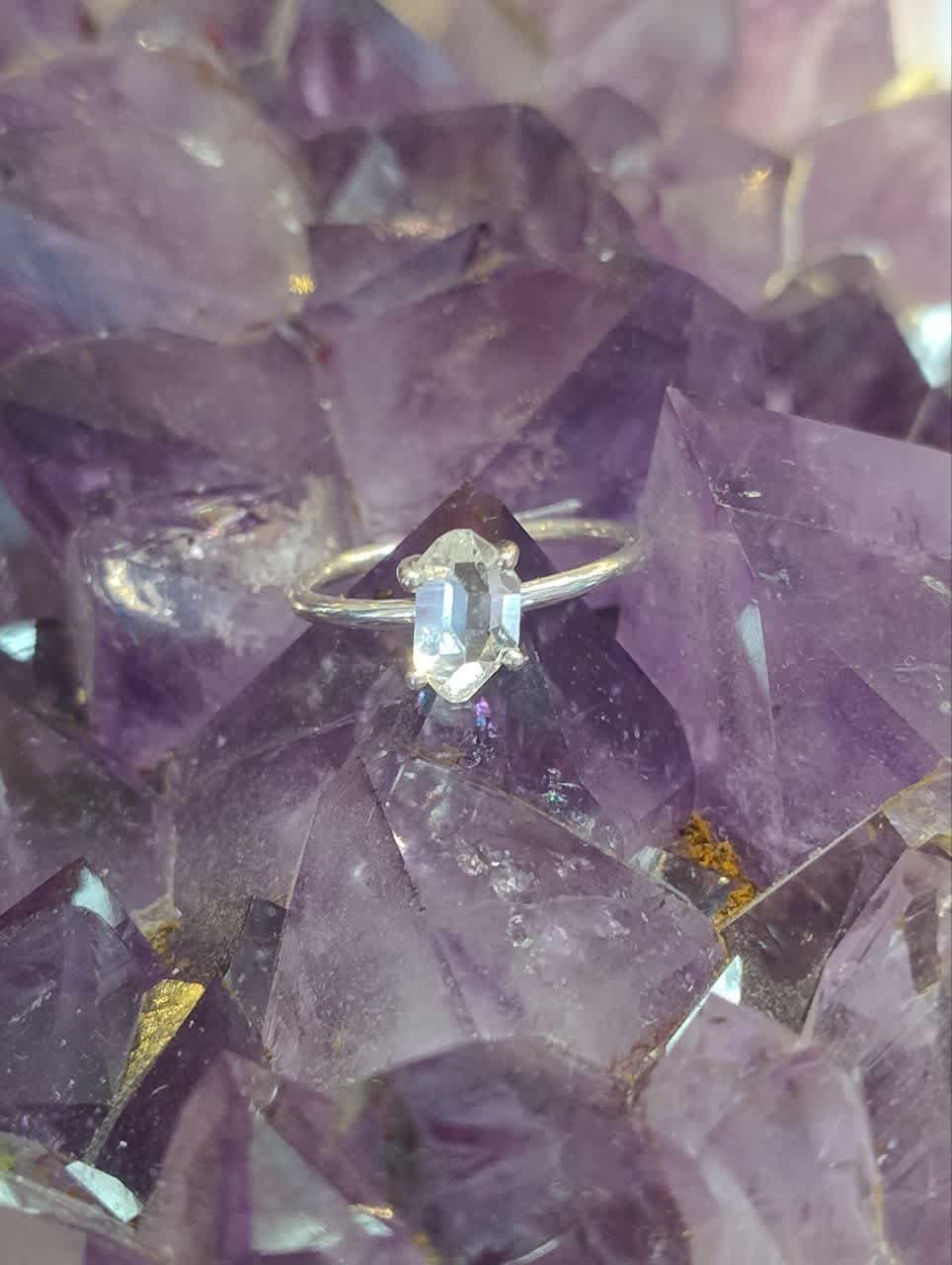 Herkimer Diamond Claw Set Ring - s7
