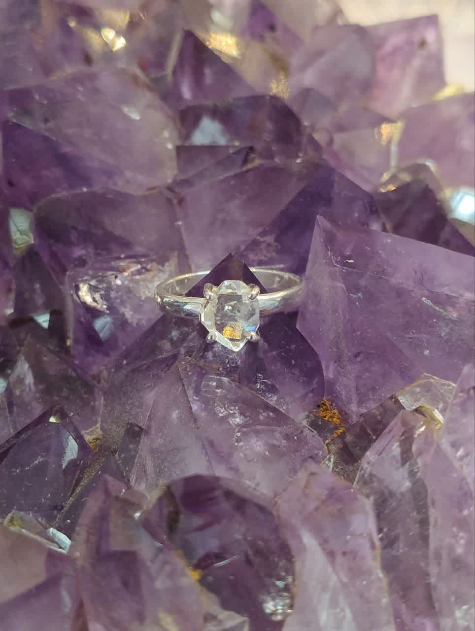 Herkimer Diamond Claw Set Ring - s7