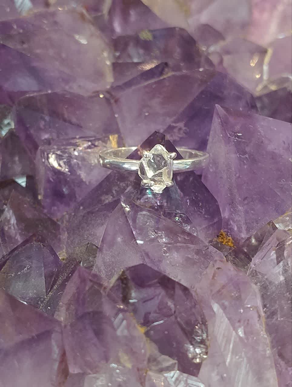 Herkimer Diamond Claw Set Ring - s7.5