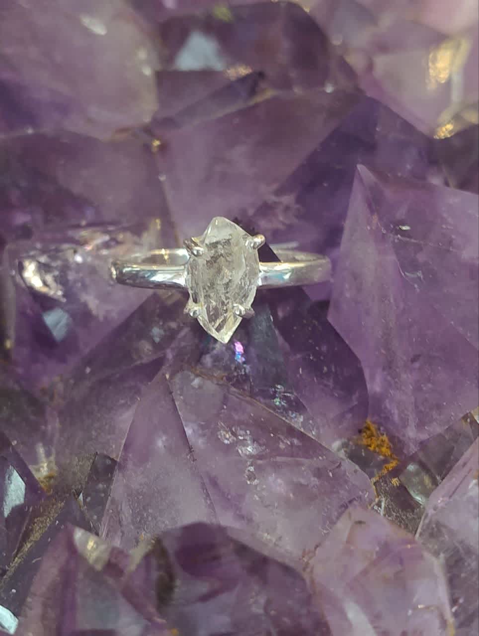Herkimer Diamond Claw Set Ring - s8