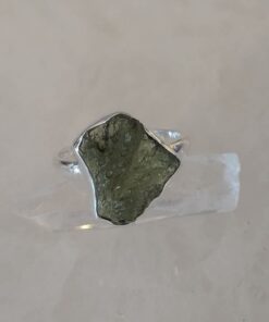 Moldavite Cabochon Natural Bezel Set Ring s7