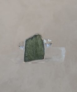 Moldavite Cabochon Natural Bezel Set Ring s8