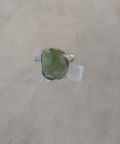 Moldavite Cabochon Natural Bezel Set Ring s9