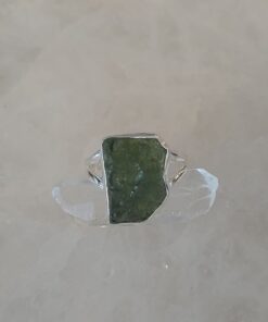 Moldavite Cabochon Natural Bezel Set Ring s8.5