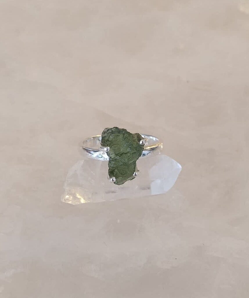 Moldavite Natural Claw Set Ring s7