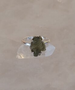 Moldavite Natural Claw Set Ring s7.5