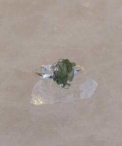 Moldavite Natural Claw Set Ring s8.5