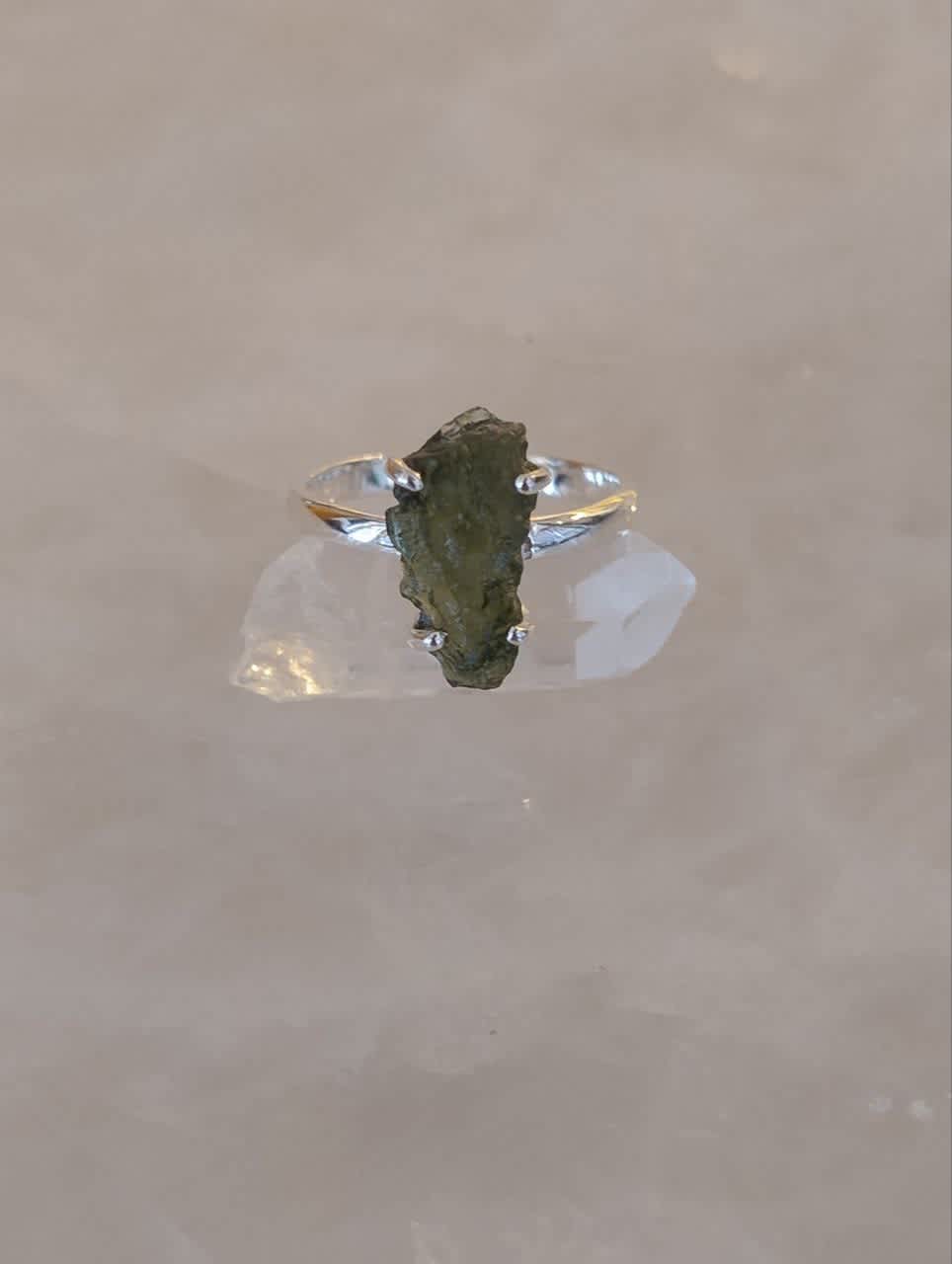 Moldavite Natural Claw Set Ring s8.5
