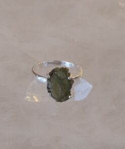 Moldavite Natural Claw Set Ring s9.5