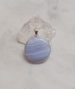 Blue Lace Agate Cabochon Round Pendant