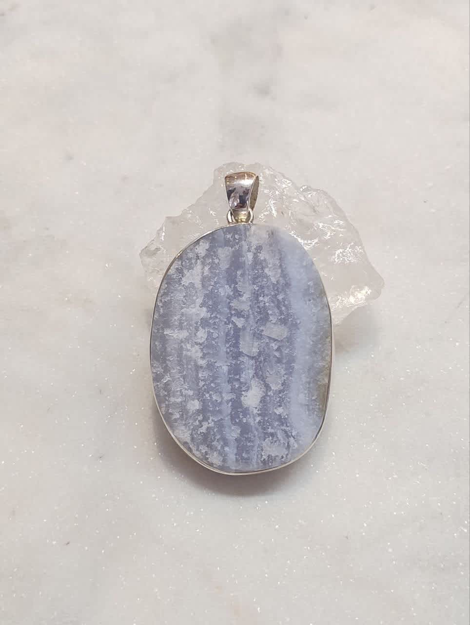 Pendants: Blue Lace Agate Raw Oval Simple 125