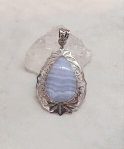 Blue Lace Agate Cab Teardrop Accent Set Pendant