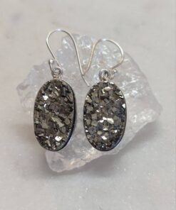 Pyrite Druzy Oval Earrings