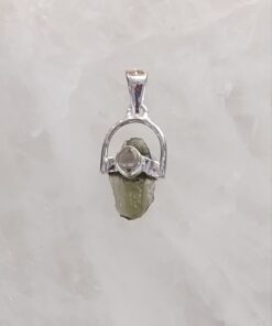 Moldavite Natural Pendant with Herkimer Diamond Accent