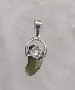 Moldavite Natural Pendant with Herkimer Diamond Accent
