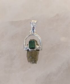 Moldavite Pendant with Green Tourmaline Accent