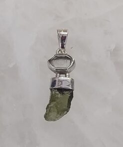 Moldavite Natural Pendant with Herkimer Diamond Accent