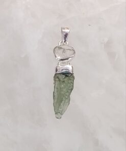 Moldavite Natural Pendant with Herkimer Diamond Accent
