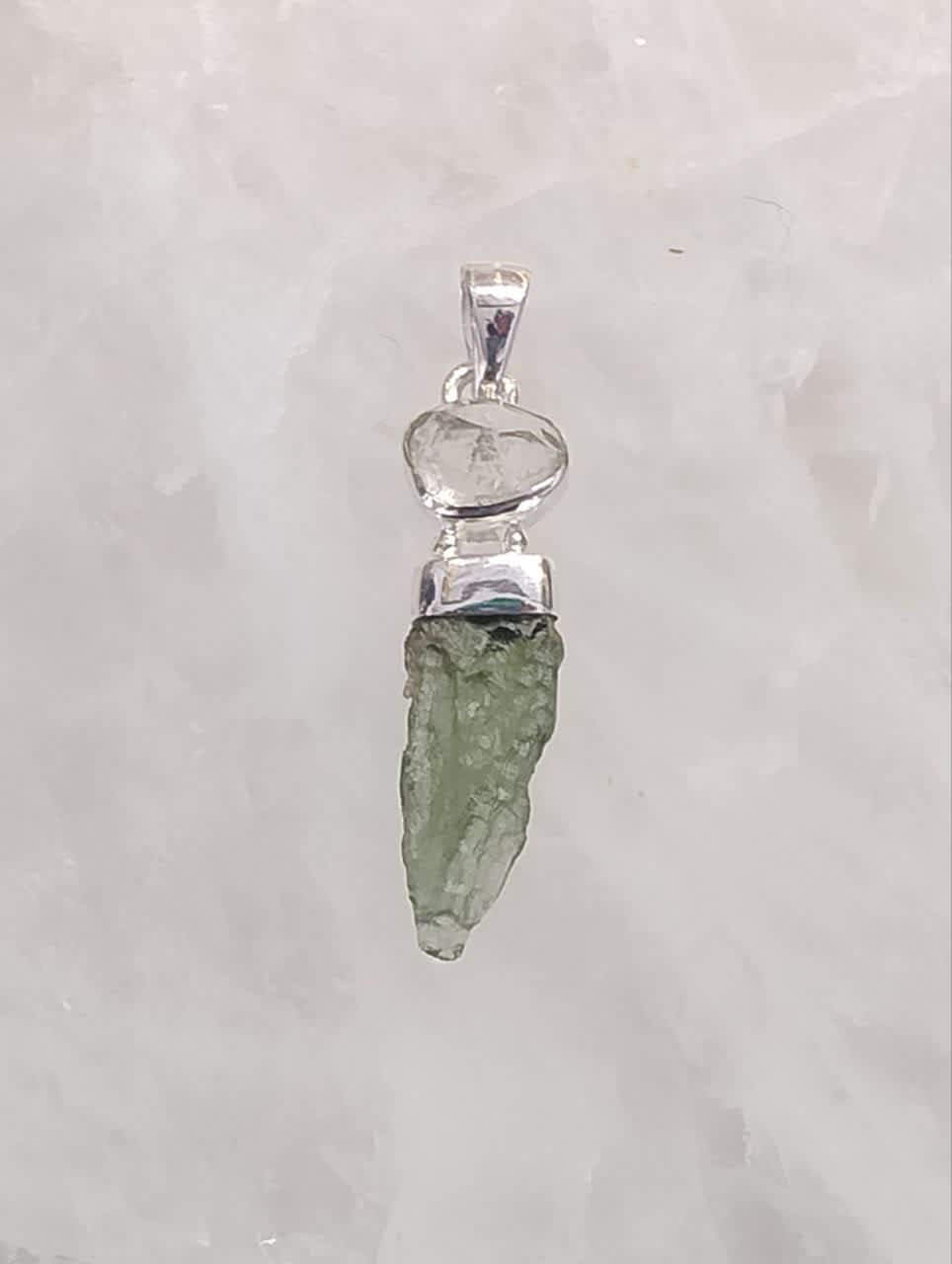 Moldavite Natural Pendant with Herkimer Diamond Accent